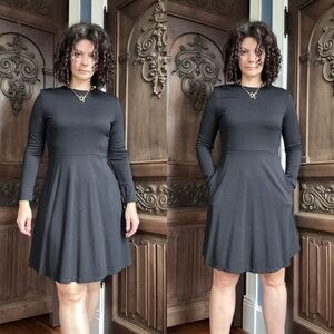 NWOT Uniqlo Black Long Sleeve Fit n Flare Dress